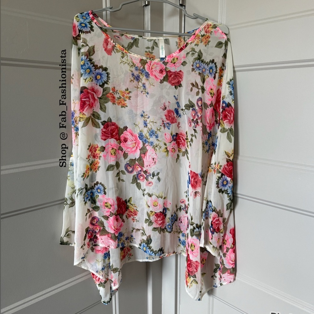 🛍️  Floral oversized sheer summer top size medium